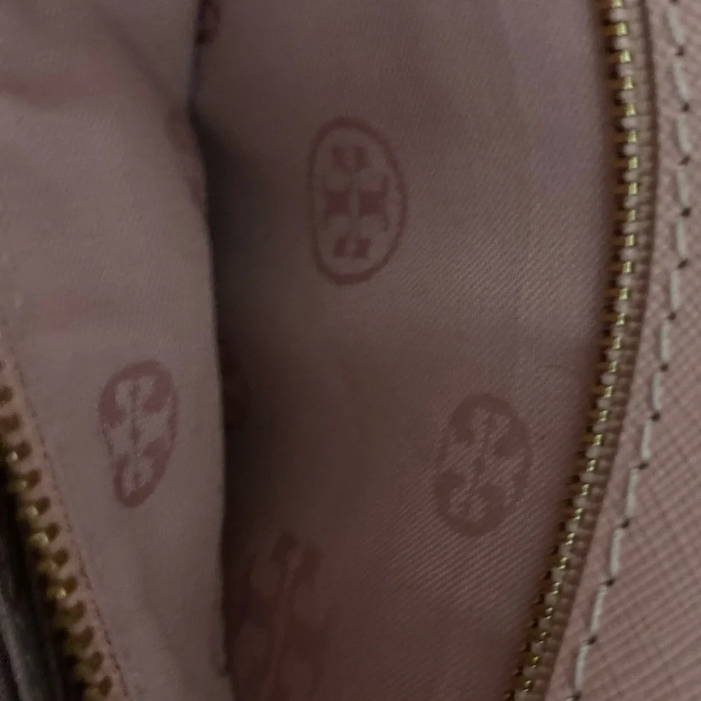 Tory Burch Pink Saffiano Leather Clutch with Gold Logo